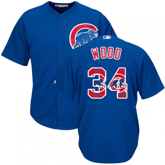 Men's Majestic Chicago Cubs #34 Kerry Wood Authentic Royal Blue Team Logo Fashion Cool Base MLB Jersey - Ujersey
