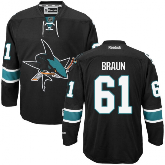 Youth Reebok San Jose Sharks #61 Justin Braun Authentic Black Third NHL Jersey - Ujersey
