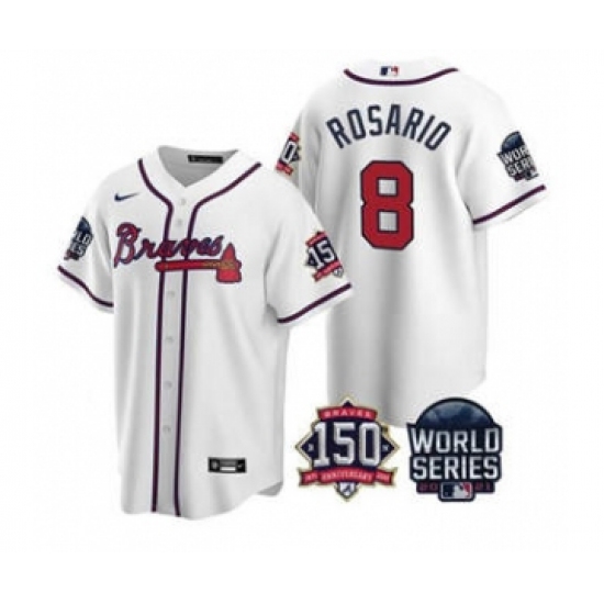 Men's Atlanta Braves #8 Eddie Rosario 2021 White World Series With 150th Anniversary Patch Cool Base Stitched Jersey - Ujersey