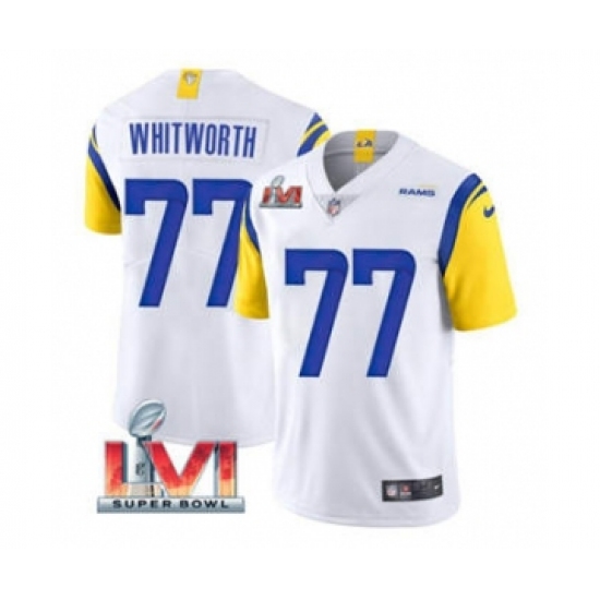Men's Los Angeles Rams #77 Andrew Whitworth White 2022 Super Bowl LVI Vapor Limited Stitched Jersey - Ujersey