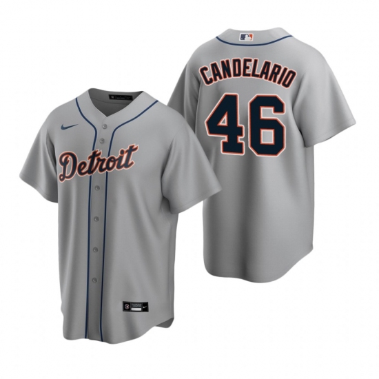 Men's Nike Detroit Tigers #46 Jeimer Candelario Gray Road Stitched Baseball Jersey - Ujersey
