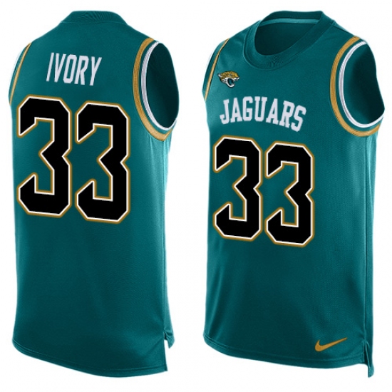 Men's Nike Jacksonville Jaguars #33 Chris Ivory Limited Teal Green Player Name & Number Tank Top NFL Jersey - Ujersey