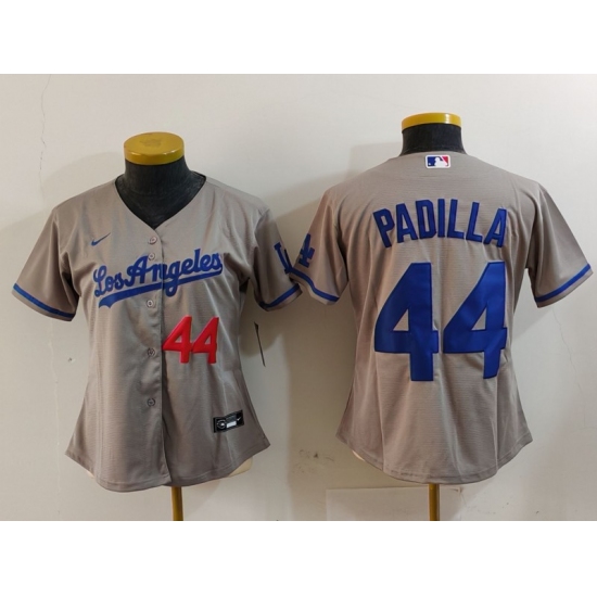 Women's Los Angeles Dodgers #44 Vicente Padilla Number Grey With los Cool Base Stitched Jersey - Ujersey