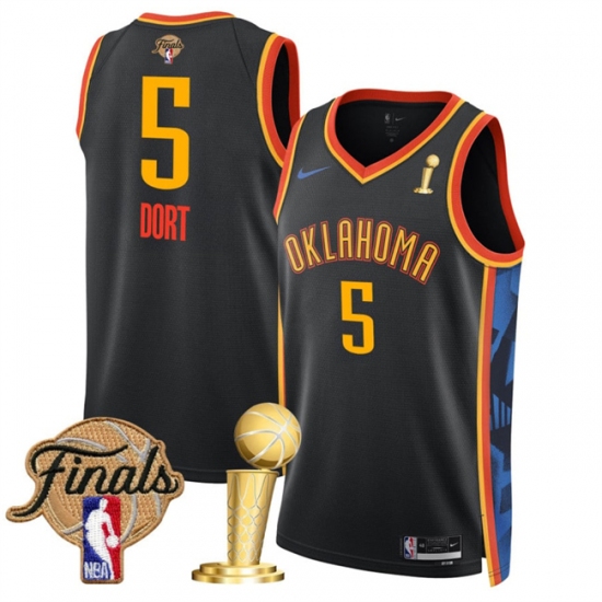 Men's Oklahoma City Thunder #5 Luguentz Dort Black 2025 Finals And Finals Champions City Edition Stitched Basketball Jersey - Ujersey