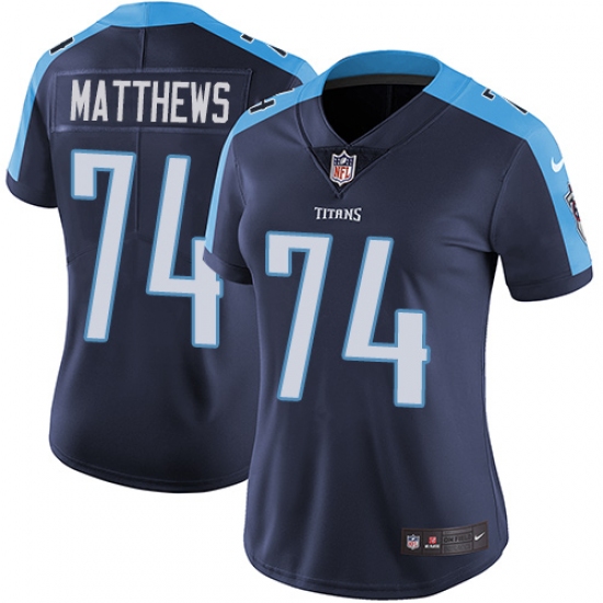 Women's Nike Tennessee Titans #74 Bruce Matthews Navy Blue Alternate Vapor Untouchable Limited Player NFL Jersey - Ujersey