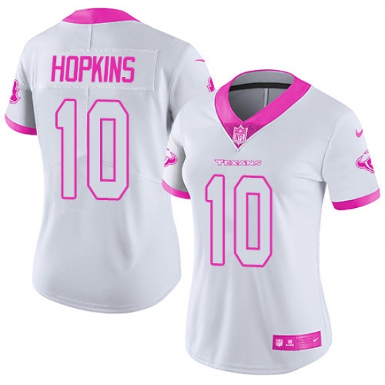 Women's Nike Houston Texans #10 DeAndre Hopkins Limited White/Pink Rush Fashion NFL Jersey - Ujersey