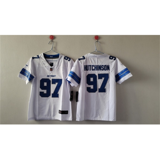 Women's Detroit Lions #97 Aidan Hutchinson White Vapor Football Stitched Jersey(Run Smaller) - Ujersey