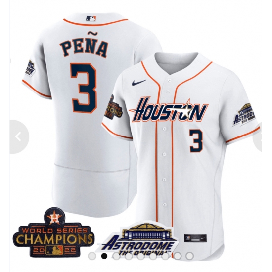 Men's Houston Astros #3 Jeremy Pena 2023 White World Serise Champions Base Stitched Jerseys - Ujersey