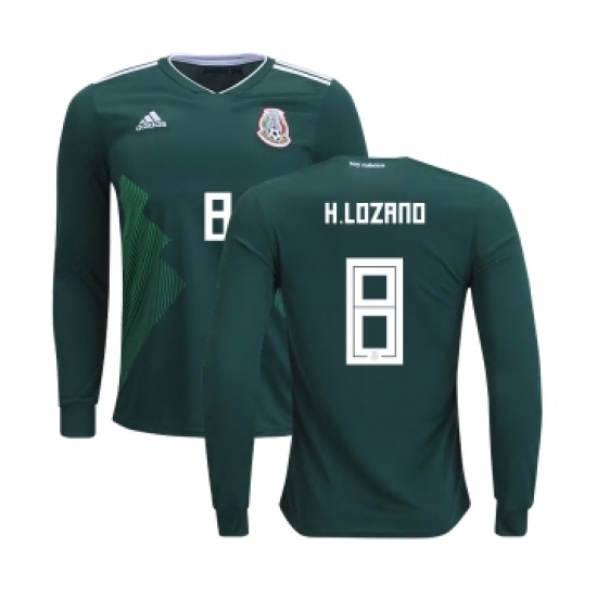 Mexico #8 H.Lozano Home Long Sleeves Kid Soccer Country Jersey