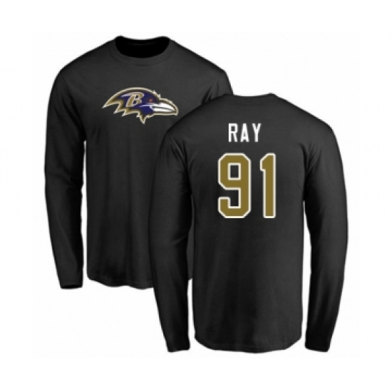 Football Baltimore Ravens #91 Shane Ray Black Name & Number Logo Long Sleeve T-Shirt - Ujersey