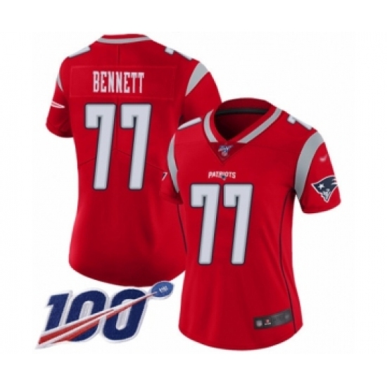 Women's New England Patriots #77 Michael Bennett Limited Red Inverted Legend 100th Season Football Jersey - Ujersey