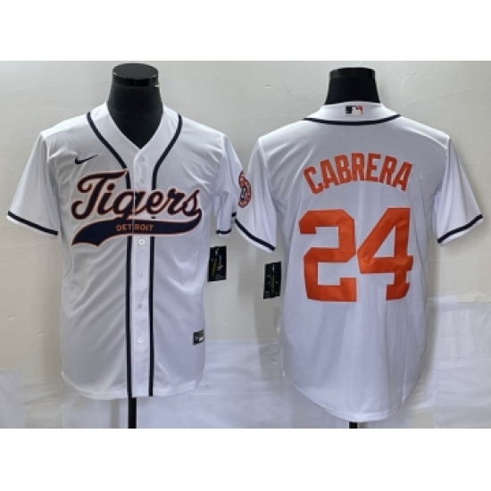 Men's Detroit Tigers #24 Miguel Cabrera White Cool Base Stitched Baseball Jersey - Ujersey