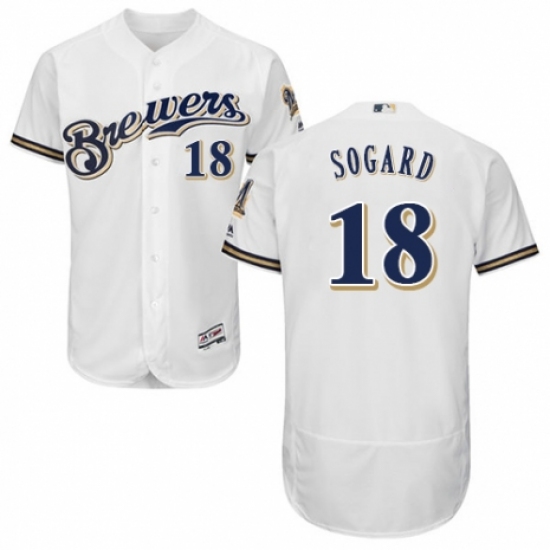 Men's Majestic Milwaukee Brewers #18 Eric Sogard Navy Blue Alternate Flex Base Authentic Collection MLB Jersey - Ujersey