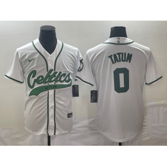 Men's Boston Celtics #0 Jayson Tatum White With Patch Stitched Baseball Jersey - Ujersey
