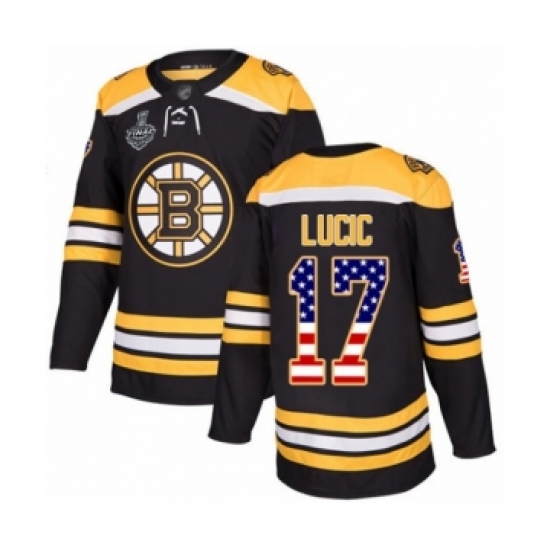 Youth Boston Bruins #17 Milan Lucic Authentic Black USA Flag Fashion 2019 Stanley Cup Final Bound Hockey Jersey - Ujersey