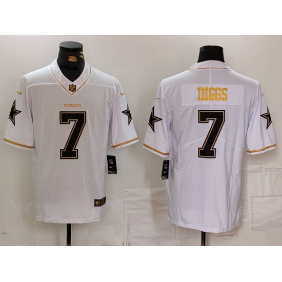Men's Dallas Cowboys #7 Trevon Diggs White Golden Edition Limited Football Stitched Jersey - Ujersey