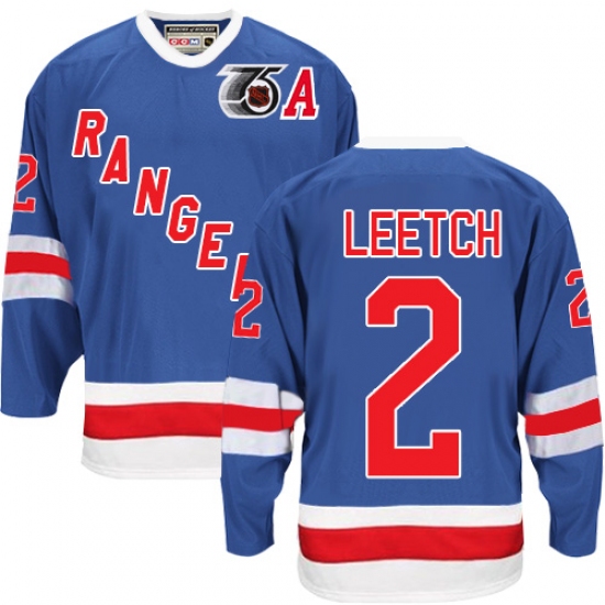 Men's CCM New York Rangers #2 Brian Leetch Authentic Royal Blue 75TH Throwback NHL Jersey - Ujersey