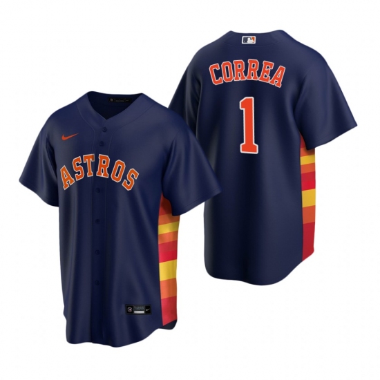 Men's Nike Houston Astros #1 Carlos Correa Navy Alternate Stitched Baseball Jersey - Ujersey