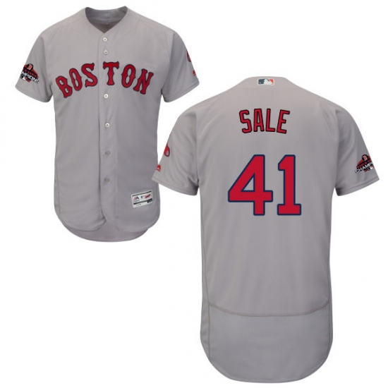 Men's Majestic Boston Red Sox #41 Chris Sale Grey Road Flex Base Authentic Collection 2018 World Series Champions MLB Jersey - Ujersey