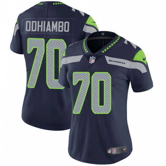 Women's Nike Seattle Seahawks #70 Rees Odhiambo Steel Blue Team Color Vapor Untouchable Limited Player NFL Jersey - Ujersey