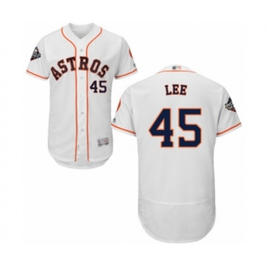 Men's Houston Astros #45 Carlos Lee White Home Flex Base Authentic Collection 2019 World Series Bound Baseball Jersey - Ujersey