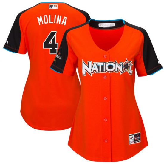 Women's Majestic St. Louis Cardinals #4 Yadier Molina Replica Orange National League 2017 MLB All-Star MLB Jersey - Ujersey