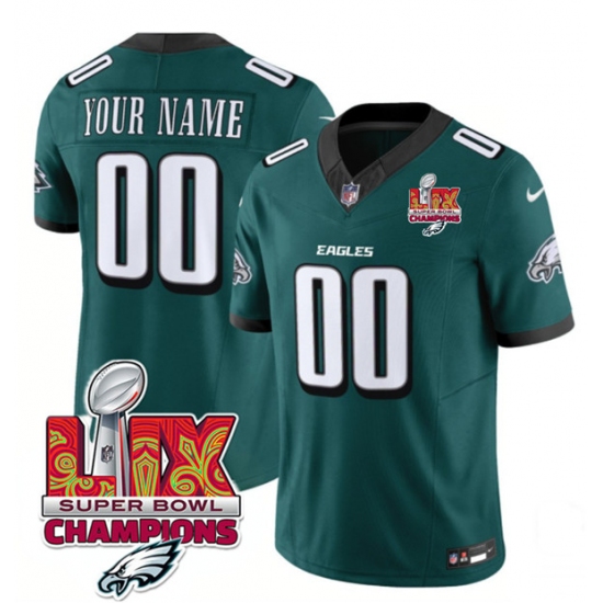 Men's Philadelphia Eagles Active Player Custom Green 2025 Eagles Logo Super Bowl LIX Patch New F.U.S.E. Vapor Limited Football Stitched Jersey - Ujersey