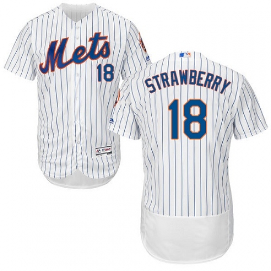 Men's Majestic New York Mets #18 Darryl Strawberry White Home Flex Base Authentic Collection MLB Jersey - Ujersey