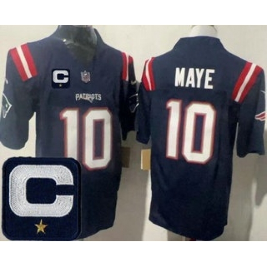 Men's New England Patriots #10 Drake Maye Limited Navy Captain FUSE Vapor Jersey - Ujersey