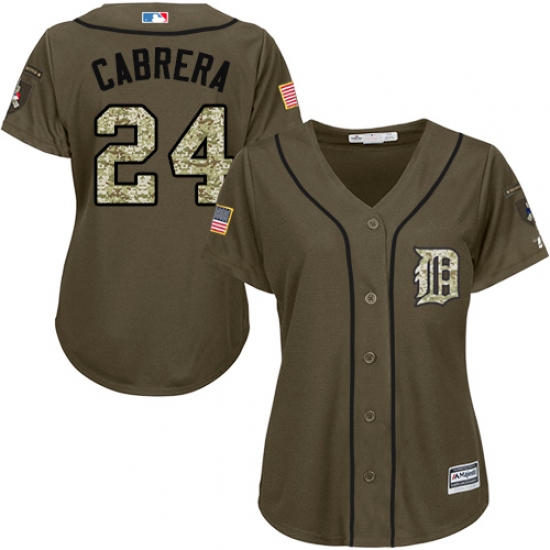 Women's Majestic Detroit Tigers #24 Miguel Cabrera Authentic Green Salute to Service MLB Jersey - Ujersey