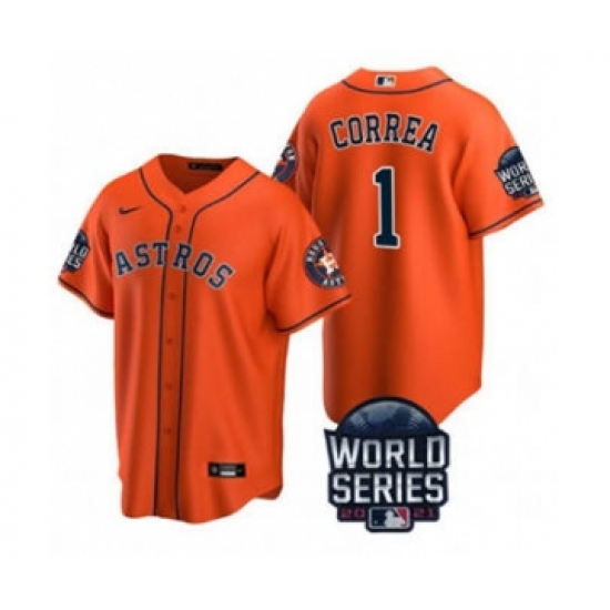 Men's Houston Astros #1 Carlos Correa 2021 Orange World Series Cool Base Stitched Baseball Jersey - Ujersey
