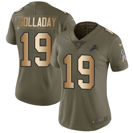 Women's Nike Detroit Lions #19 Kenny Golladay Limited Olive/Gold Salute to Service NFL Jersey - Ujersey