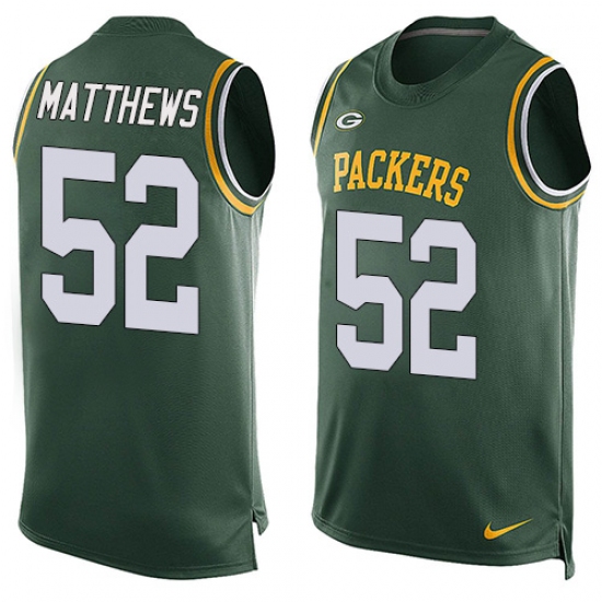 Men's Nike Green Bay Packers #52 Clay Matthews Limited Green Player Name & Number Tank Top NFL Jersey - Ujersey