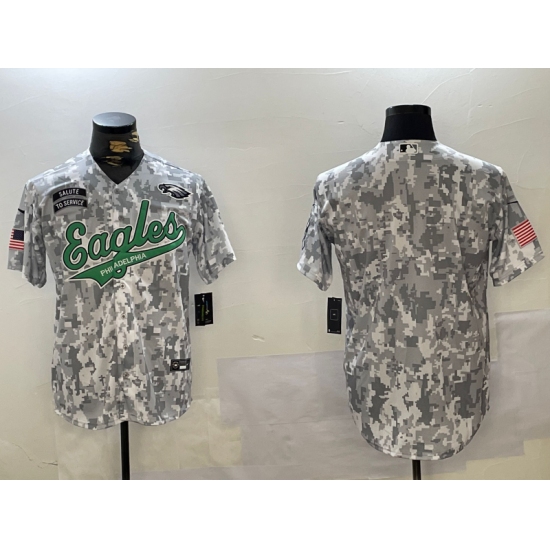 Men's Philadelphia Eagles Blank Arctic Camo 2024 Salute to Service Stitched Baseball Jersey - Ujersey