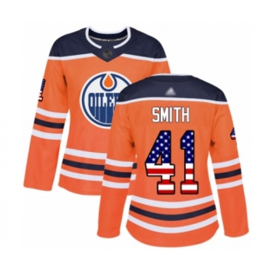 Women's Edmonton Oilers #41 Mike Smith Authentic Orange USA Flag Fashion Hockey Jersey