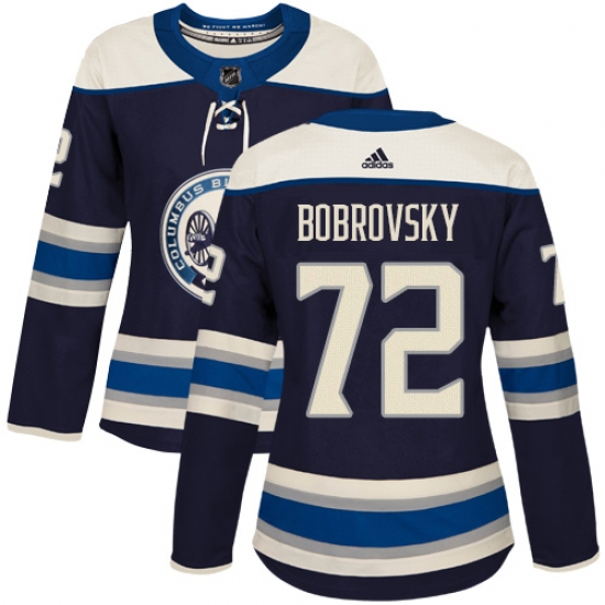 Women's Adidas Columbus Blue Jackets #72 Sergei Bobrovsky Authentic Navy Blue Alternate NHL Jersey - Ujersey