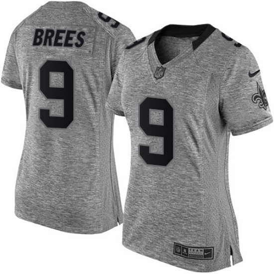 Women's Nike New Orleans Saints #9 Drew Brees Limited Gray Gridiron NFL Jersey - Ujersey