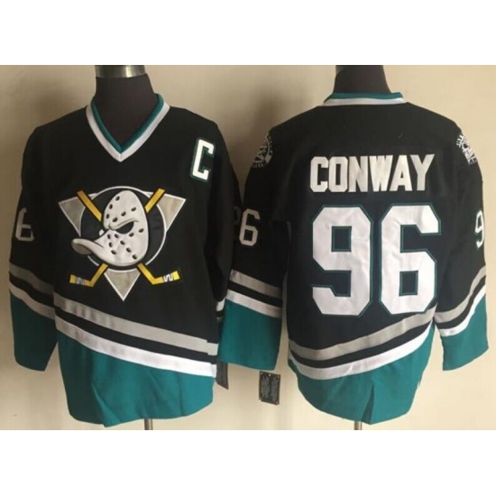 Men's Anaheim Ducks #96 Charlie Conway Mighty Ducks Movie Black Green Ice Hockey Jerseys - Ujersey