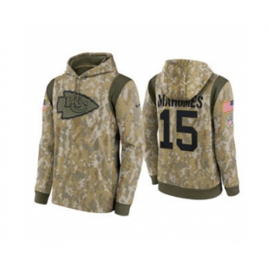 Men's Kansas City Chiefs #15 Patrick Mahomes Camo 2021 Salute To Service Therma Performance Pullover Football Hoodie - Ujersey
