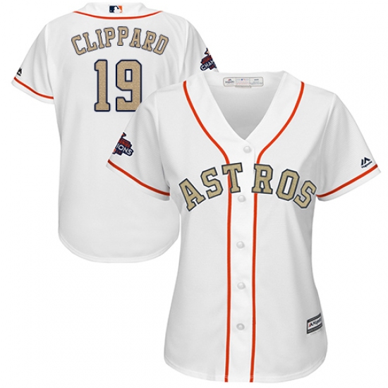 Women's Majestic Houston Astros #19 Tyler Clippard Authentic White 2018 Gold Program Cool Base MLB Jersey - Ujersey