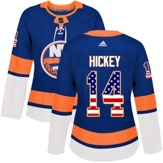 Women's Adidas New York Islanders #14 Thomas Hickey Authentic Royal Blue USA Flag Fashion NHL Jersey - Ujersey