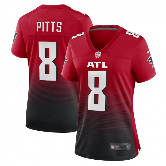 Women's Atlanta Falcons #8 Kyle Pitts Nike Red 2021 NFL Draft First Round Pick Alternate Player Game Jersey - Ujersey