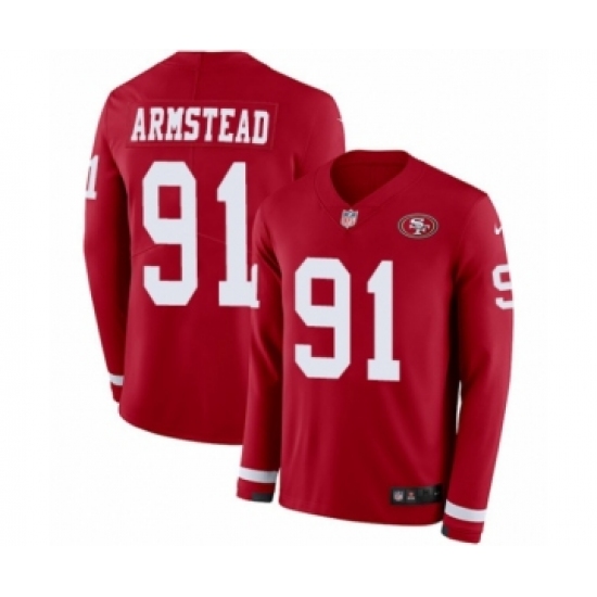 Men's Nike San Francisco 49ers #91 Arik Armstead Limited Red Therma Long Sleeve NFL Jersey - Ujersey