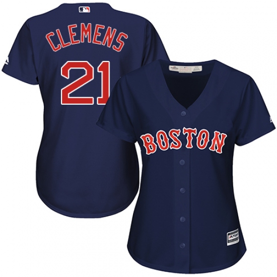 Women's Majestic Boston Red Sox #21 Roger Clemens Authentic Navy Blue Alternate Road MLB Jersey - Ujersey