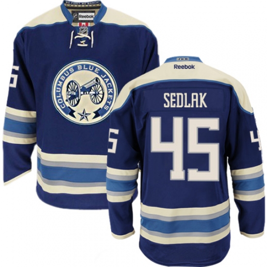 Women's Reebok Columbus Blue Jackets #45 Lukas Sedlak Premier Navy Blue Third NHL Jersey - Ujersey