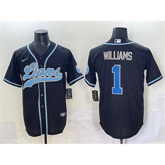 Men's Detroit Lions #1 Jameson Williams Black Stitched Baseball Jersey - Ujersey