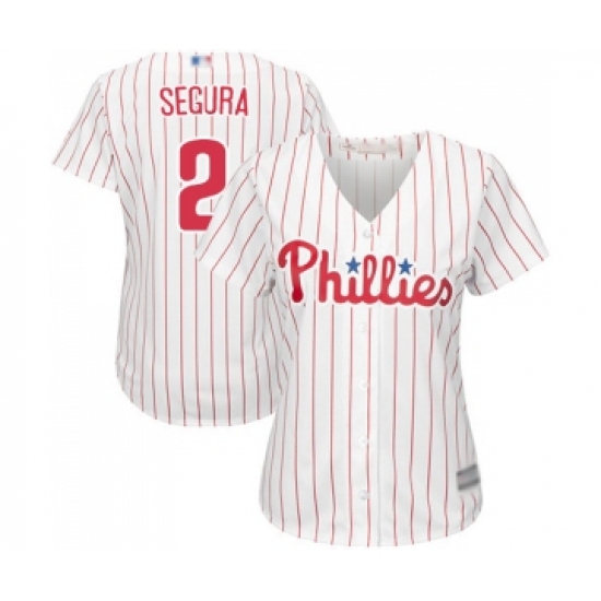 Women's Philadelphia Phillies #2 Jean Segura Replica White Red Strip Home Cool Base Baseball Jersey - Ujersey