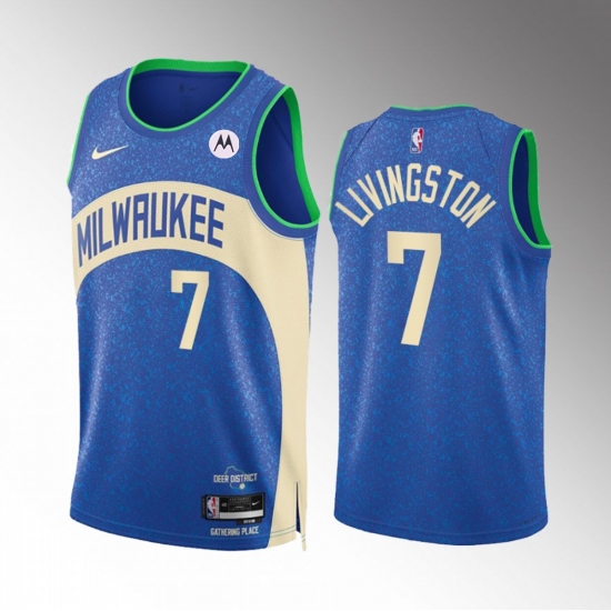 Men's Milwaukee Bucks #7 Chris Livingston Blue 2023-24 City Edition Stitched Basketball Jersey - Ujersey