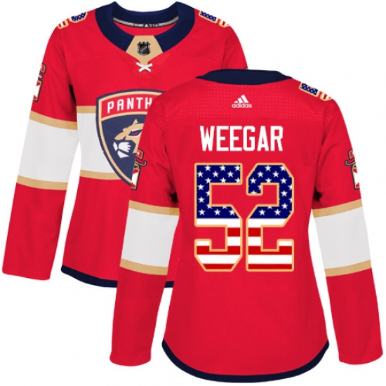 Women's Adidas Florida Panthers #52 MacKenzie Weegar Authentic Red USA Flag Fashion NHL Jersey - Ujersey