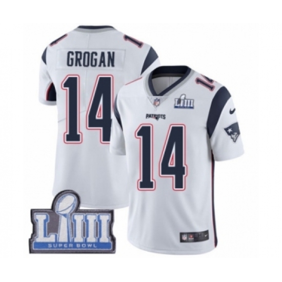 Men's Nike New England Patriots #14 Steve Grogan White Vapor Untouchable Limited Player Super Bowl LIII Bound NFL Jersey - Ujersey